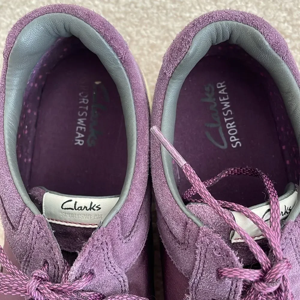 Clarks Sportswear Purple Leather Suede Brogue Sneakers - Women's Size 9.5